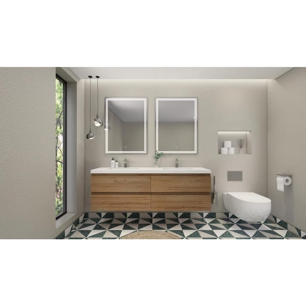 Moreno Bath Bohemia 72 in. W Bath Vanity in Natural Oak with Reinforced Acrylic Vanity Top in White with White Basins