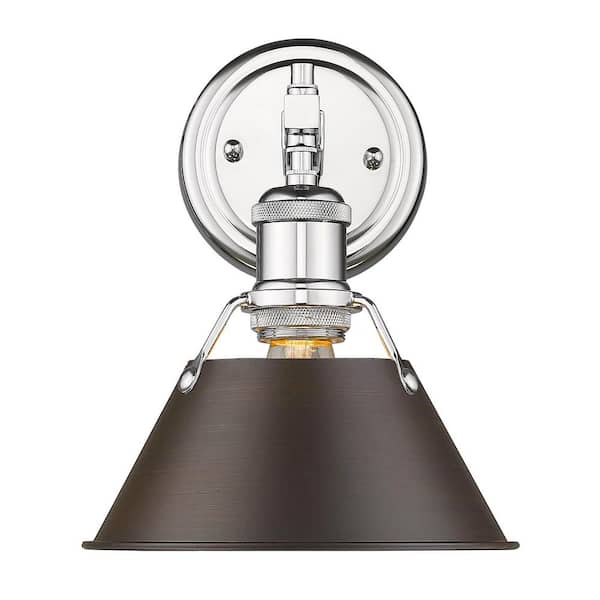 Golden Lighting Orwell 1-Light Chrome with Rubbed Bronze Shade Bath Vanity