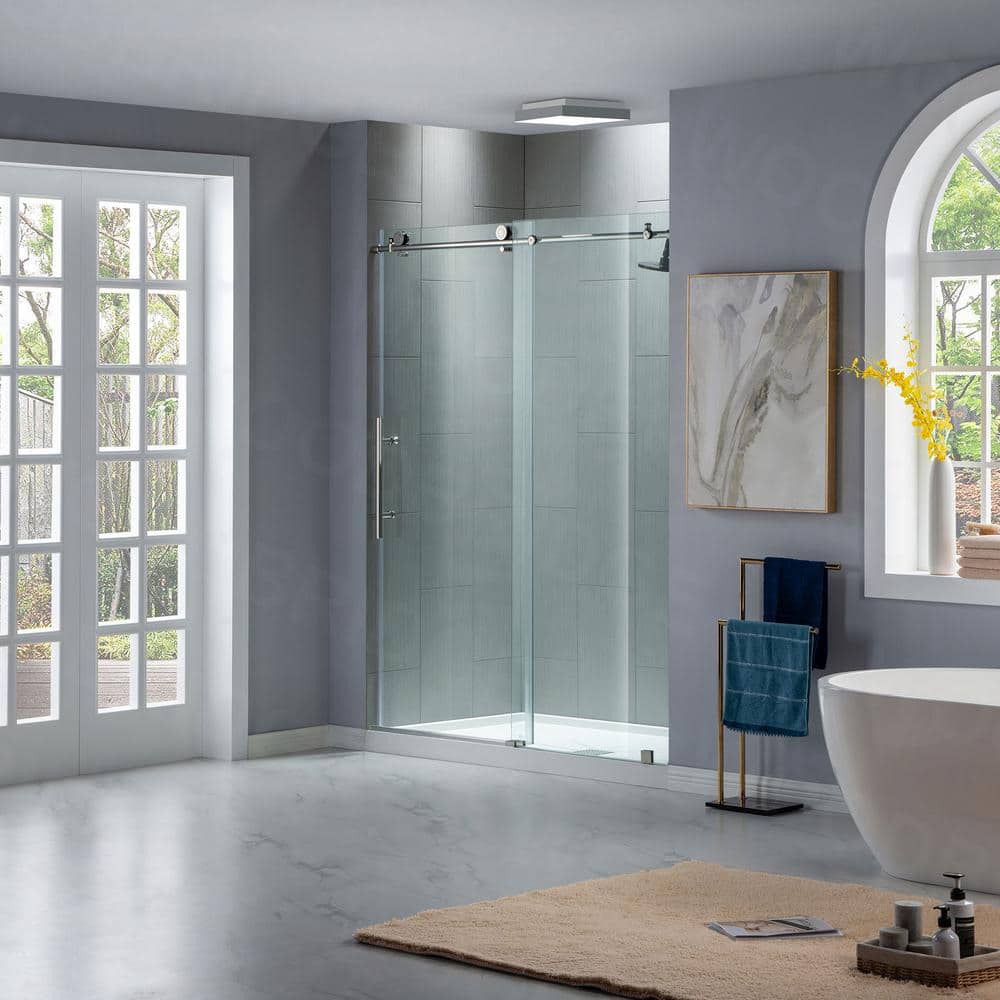 48'' Frameless Clear Tempered Glass Sliding Shower Door