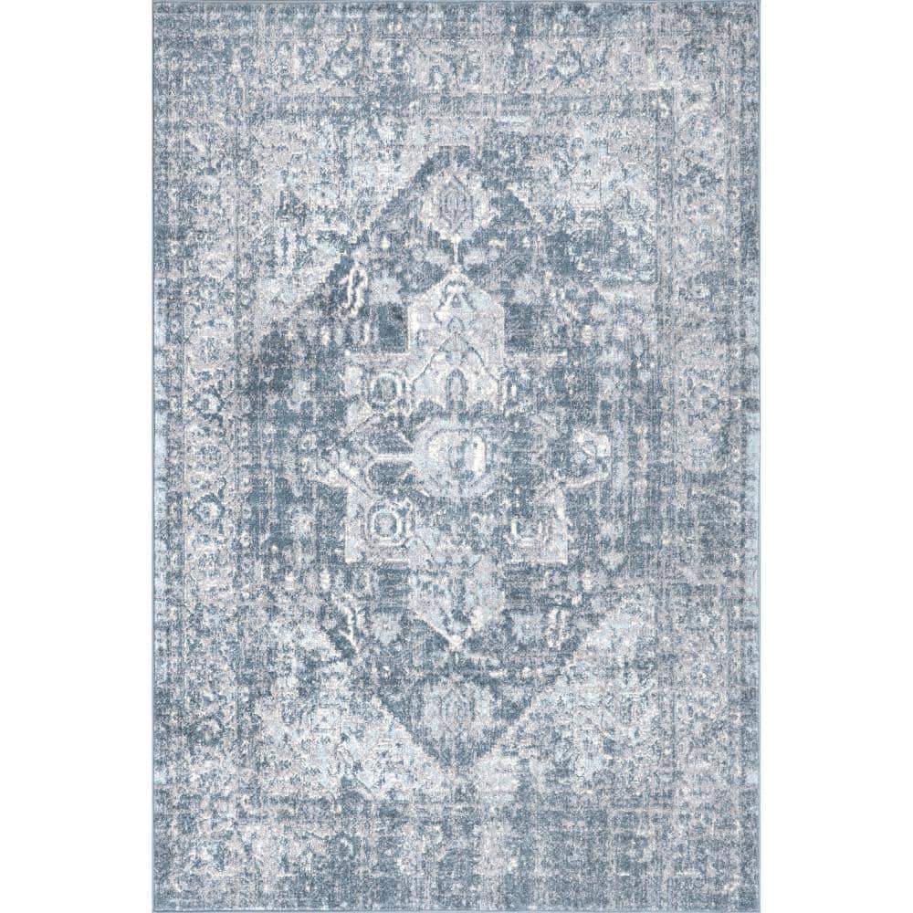 Blue 4' x 6' Synthetic Medallion Reversible Area Rug