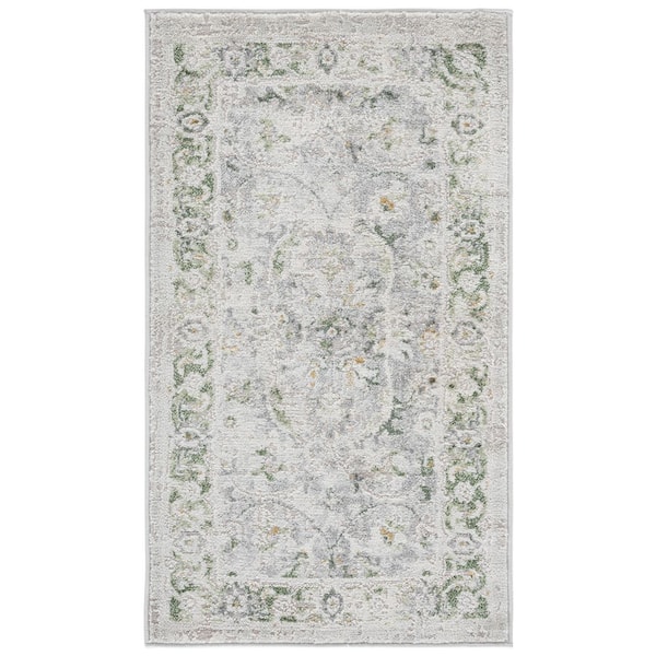 Palma 2 ft. x 4 ft. Beige/Green Distressed Border Area Rug