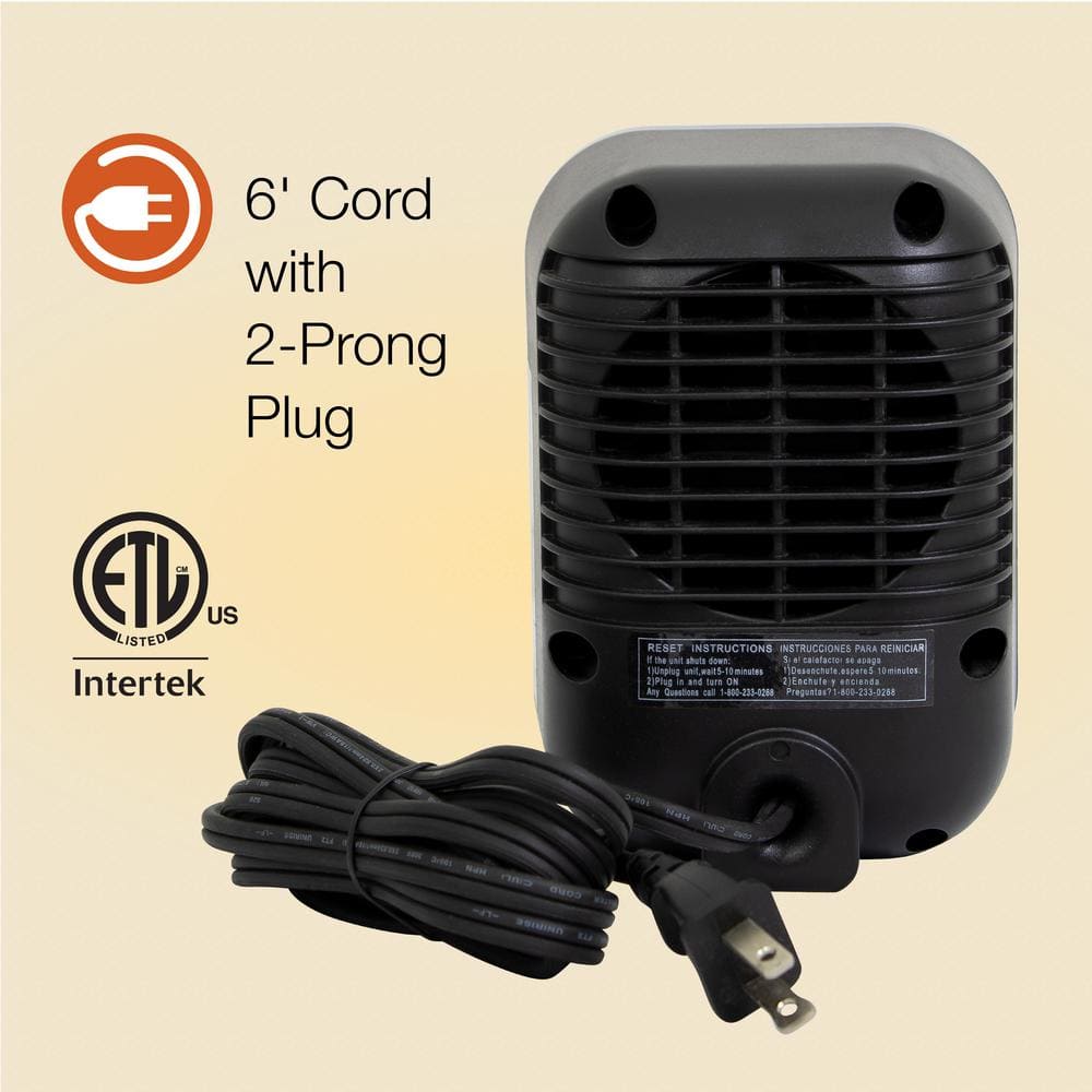 Black Ceramic Electric Personal Space Heater with Auto Shut-off
