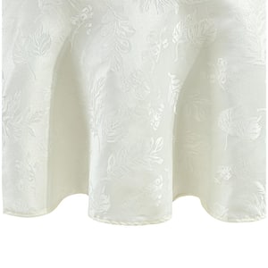 60 in. W x 84 in. L Oval Ivory Elegant Woven Leaves Jacquard Damask Tablecloth