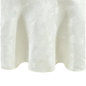 70 in. Round Ivory Elegant Woven Leaves Jacquard Damask Tablecloth