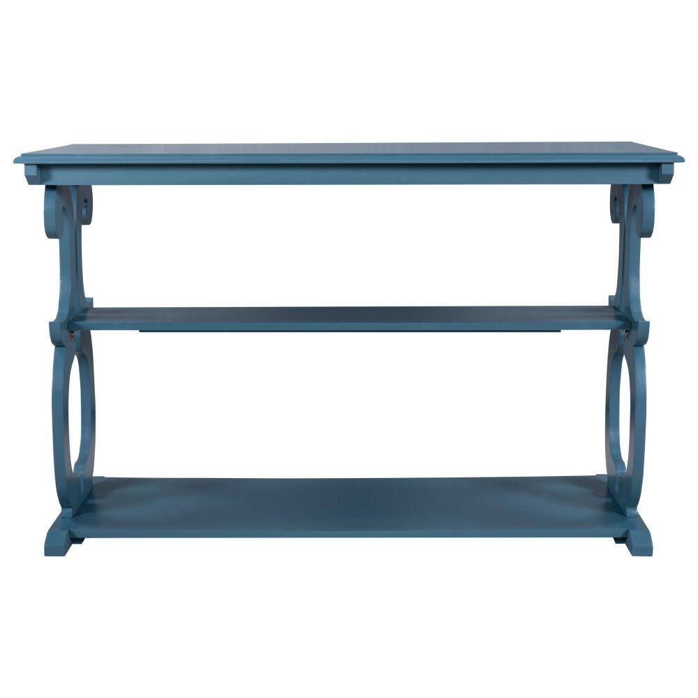 48 In. Navy Blue Rectangle Wood Console Table With 3-Tier Open Storage ...