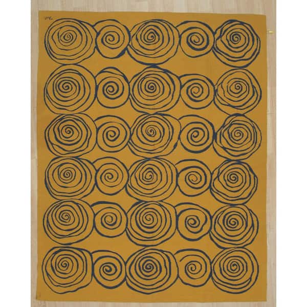 EORC Area Rug Yellow 8 ft. x 10 ft. Handwoven Wool Modern Flat Weave Yellow Area Rug