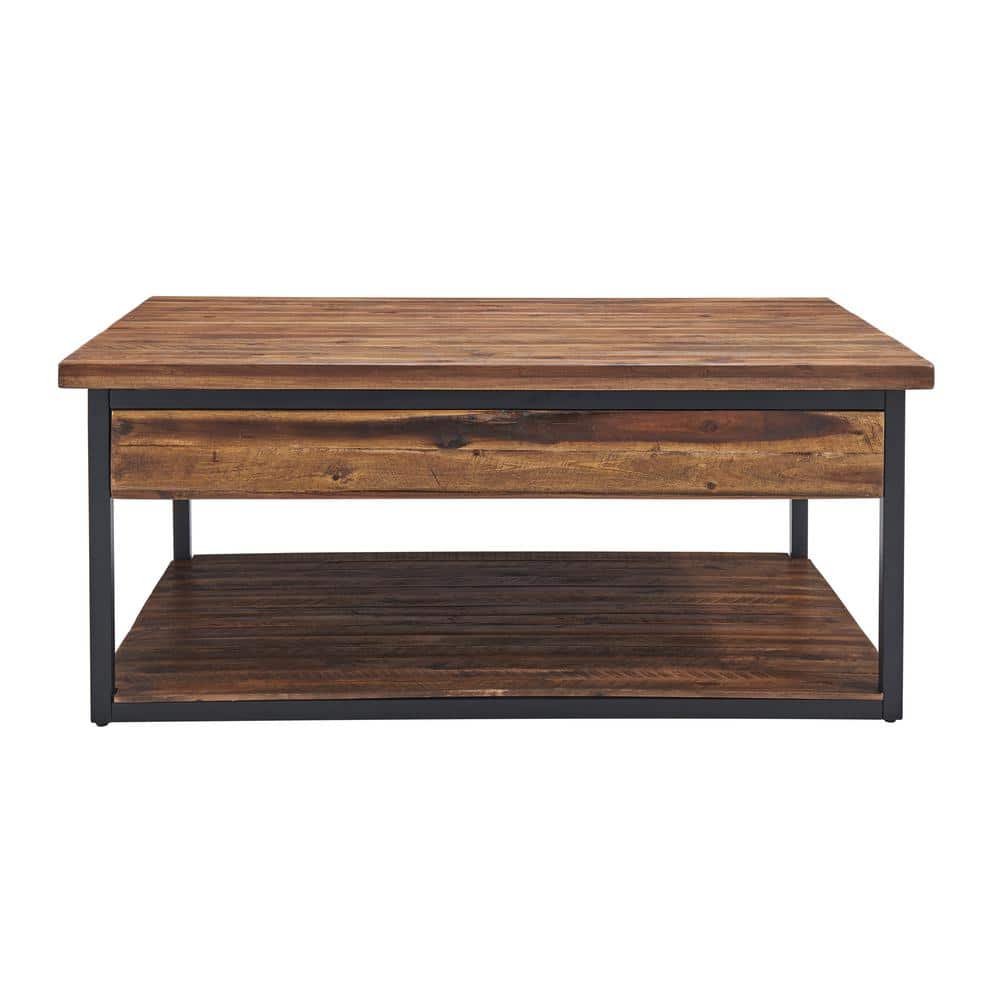 Claremont 48" Rustic Wood Coffee Table with Drawer and Shelf