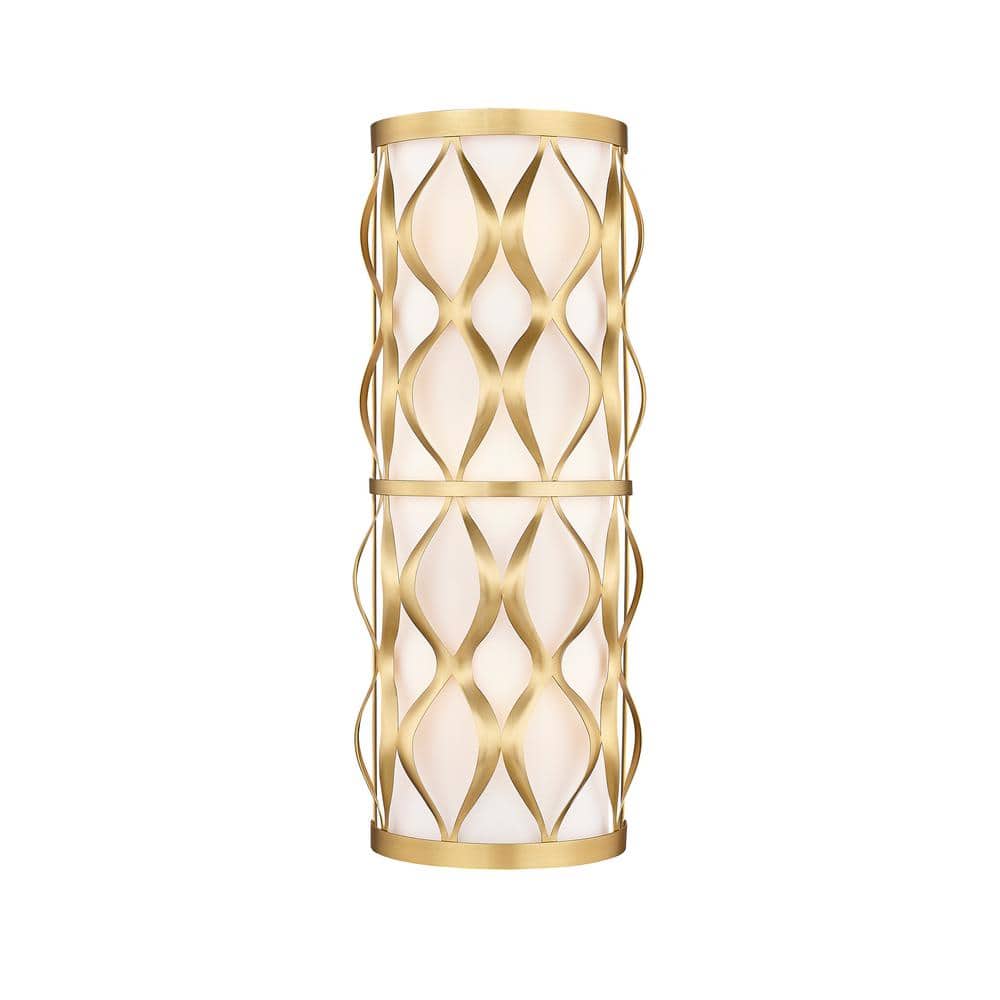 Harden 8 in. Modern Gold 3-Light Wall Sconce with White Fabric Shade with N