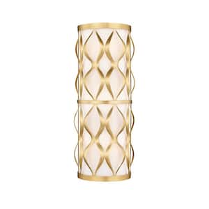 Harden 8 in. Modern Gold 3-Light Wall Sconce with White Fabric Shade with No Bulbs Included (1-Pack)