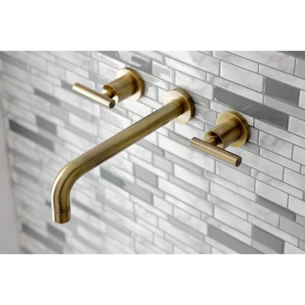 Manhattan 2-Handle Wall Mount Bathroom Faucet in Antique Brass