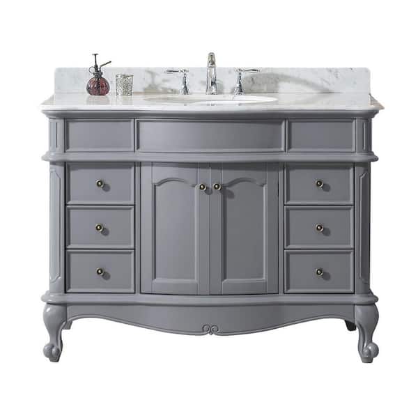 Virtu USA Norhaven 49 in. W Bath Vanity in Gray with Marble Vanity Top in White with Round Basin