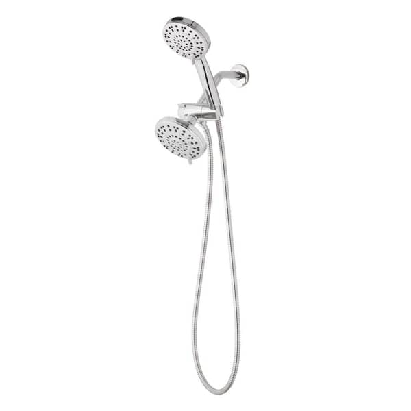 5-Spray Dual 5 in. Fixed and Handheld Shower Head Wall mount with Dual Power Washer Combo in Chrome