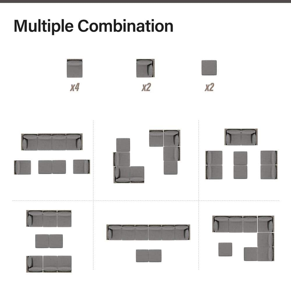 Gray 8-Piece Steel Frame Outdoor Sectional Sofa Set