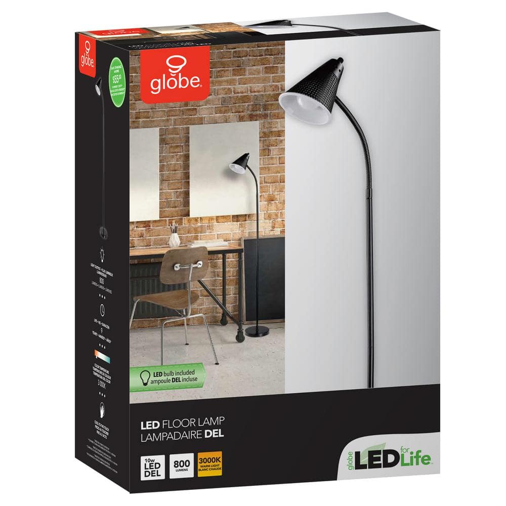 Sleek Arc 59" Matte Black LED Floor Lamp with Adjustable Gooseneck