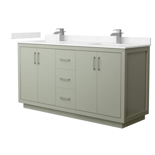 Wyndham Collection Icon 66 in. W x 22 in. D x 35 in. H Double Bath Vanity in Light Green with Carrara Cultured Marble Top