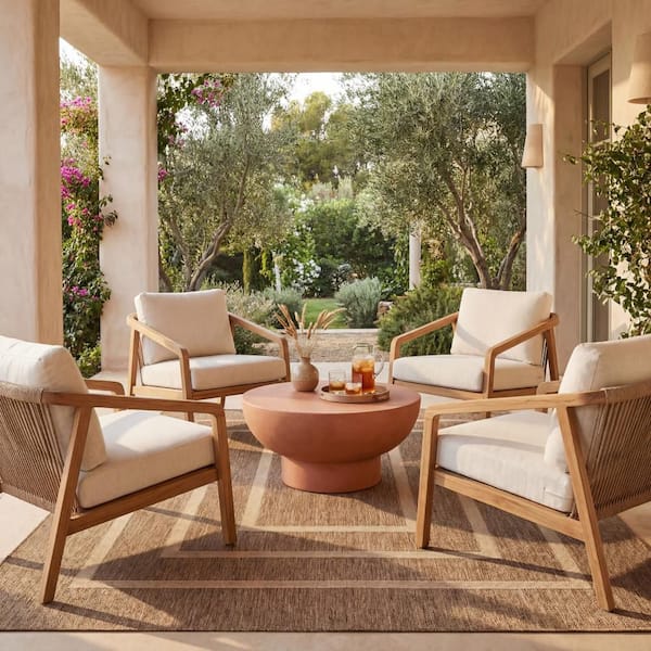Arissea Bordered Brown 5 ft. x 8 ft. Outdoor Area Rug