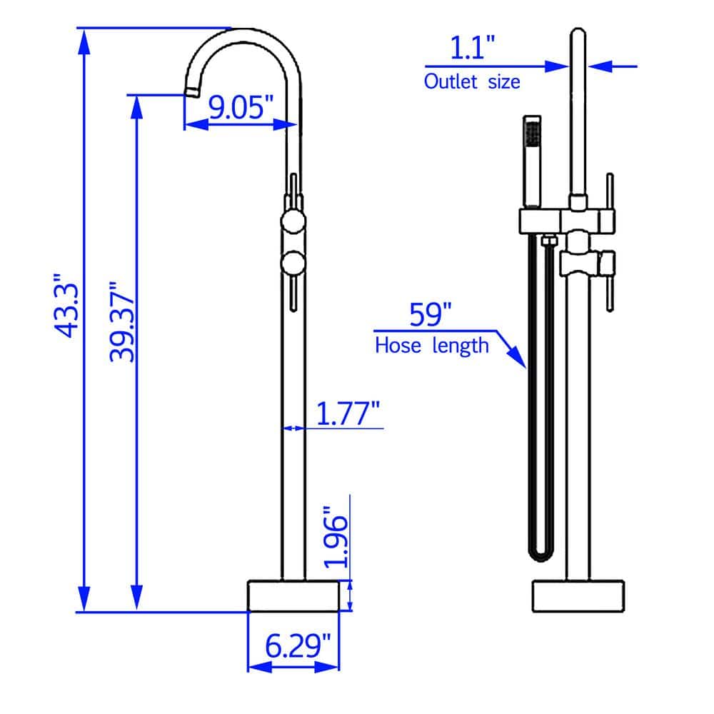 Brushed Gold Double Handle Floor Mount Tub Filler