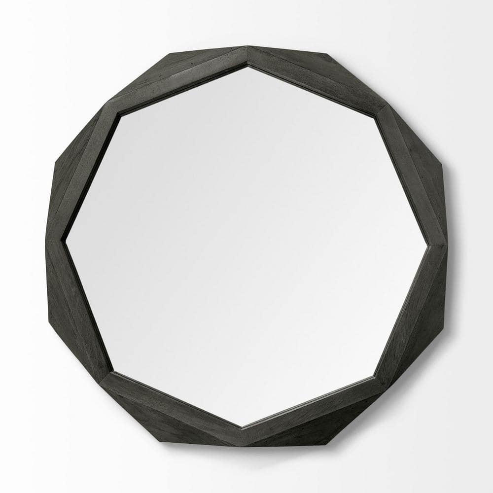 Black Octagonal Solid Wood Bathroom Vanity Mirror