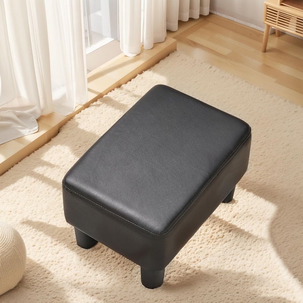 Small Foot Rest Ottoman, Linen Foot Stool with Legs for Desk, Sofa, Living Room, Entryway - Black Stool Style 2
