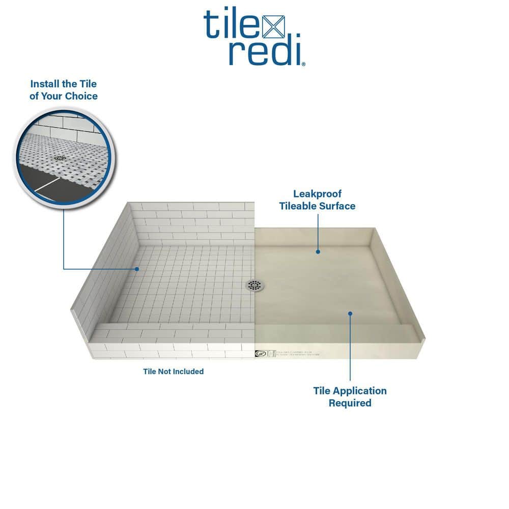 Brushed Nickel 48" x 32" Rectangle Shower Pan with Center Drain
