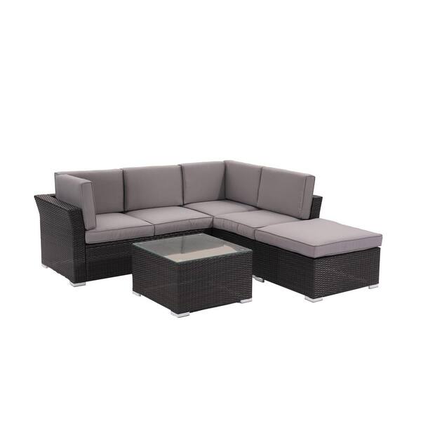 4-pieces PE Wicker Outdoor Sectional with Gray Cushions WYBZJKF37 - The ...