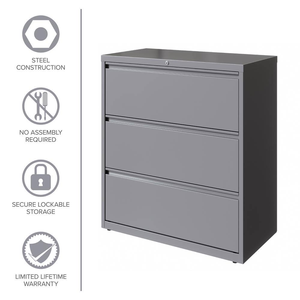 36" Wide Arctic Silver Metal 3-Drawer Lateral File Cabinet