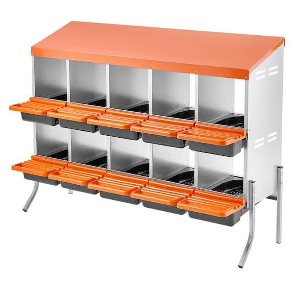 Chicken Nesting Boxes with 10 Compartments, Orange, Durable Legs, Made of Galvanized Steel and Plastic, Roll Away Design