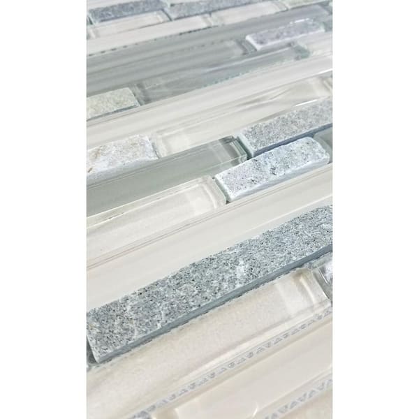 New Era Shell Gray 12 in. x 12 in. Linear Glass and Stone Mosaic Wall Pool Backsplash Tile (8.16 sq.ft./Case)