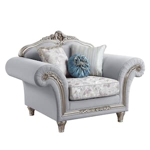 Pelumi Light Gray Linen and Platinum Finish Fabric Arm Chair Set of 2