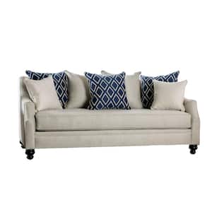 90 in Slope Arm Fabric Rectangle Tufted Details Sofa in. White (1 Piece)
