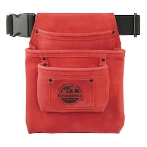 3-Pocket Nail and Tool Pouch with Red Suede Leather Belt