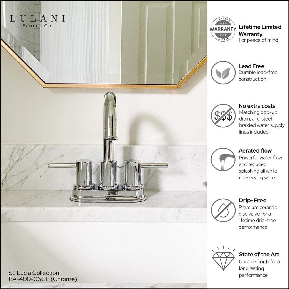 St. Lucia Chrome 4" Centerset Bathroom Faucet