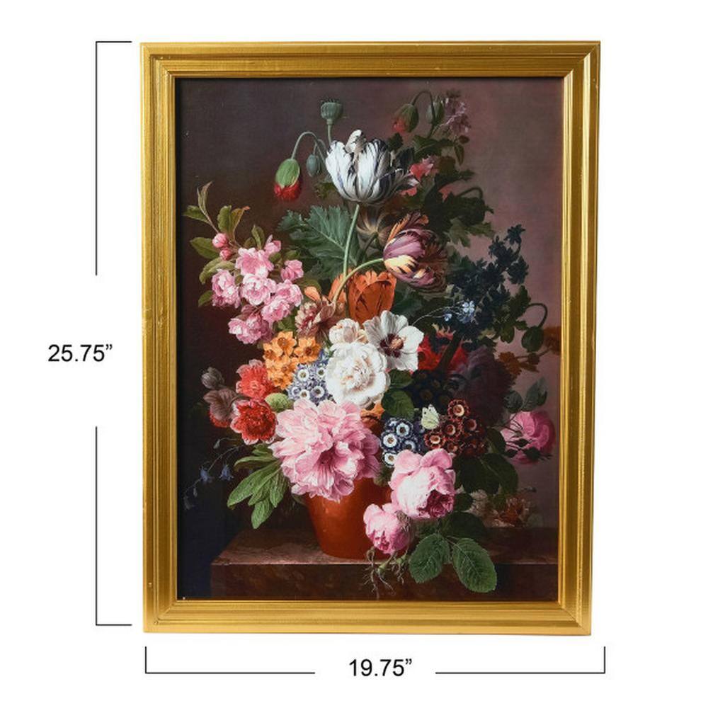 Vintage Floral Still Life Print with Gold Wood Frame