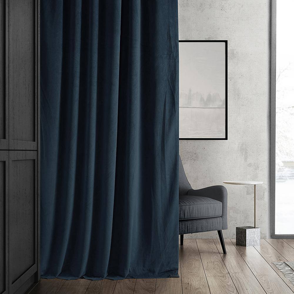 Midnight Blue Velvet Blackout Curtain Panel, 50x84