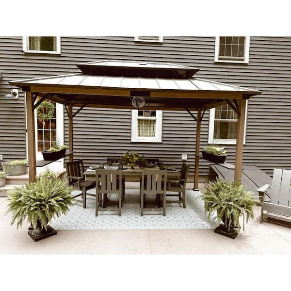 Sunjoy 8 ft. x 12 ft. Hammered Brown Churchill Cedar Framed Grill
