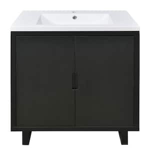 29.5 in. W x 18.1 in. D x 35.1 in. H Freestanding Single Sink Bath Vanity in Black with White Resin Top,Soft-close Doors