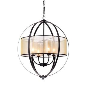 Bastien 28 in. 4-Light Indoor Brown Finish Pendant Lamp Chandelier with Light Kit