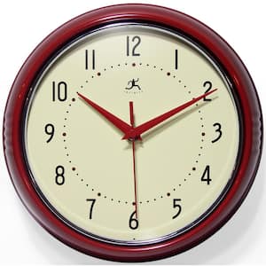9-1/2 in. Red Retro Round Metal Wall Clock