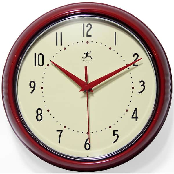 Infinity Instruments 9-1/2 in. Red Retro Round Metal Wall Clock