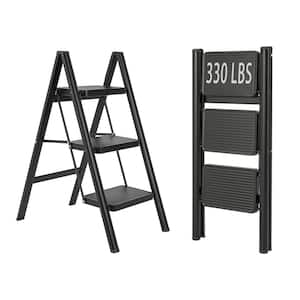 2.5 ft. Reach Hight Foldable 3-step Iron Ladder, 330 lbs. Load Capacity, with Non-Slip and Widened Steps, black