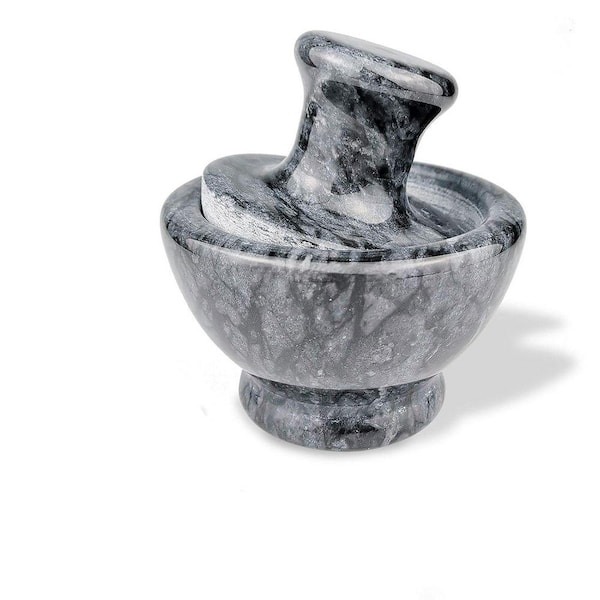 Marble Mortar and Pestle Set Black Efficient Spice Pill Grinding Stone Grinder Non-Slip 3.7 Inch 1/2 Cup