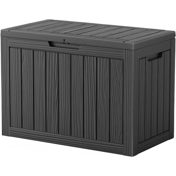 Unbranded 230 Gal. Wicker Deck Box with Wheels, All-Weather Outdoor Storage Box, Rattan Storage Bin for Patio Furniture, Gray