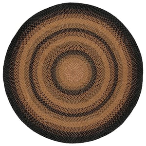 Braided Gold Sage 6 ft. x 6 ft. Striped Border Round Area Rug