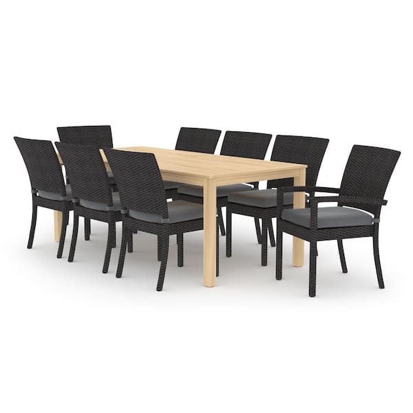 RST BRANDS Deco/Kooper 9-Piece Wicker Wood Outdoor Dining Set with Sunbrella Charcoal Gray Cushions