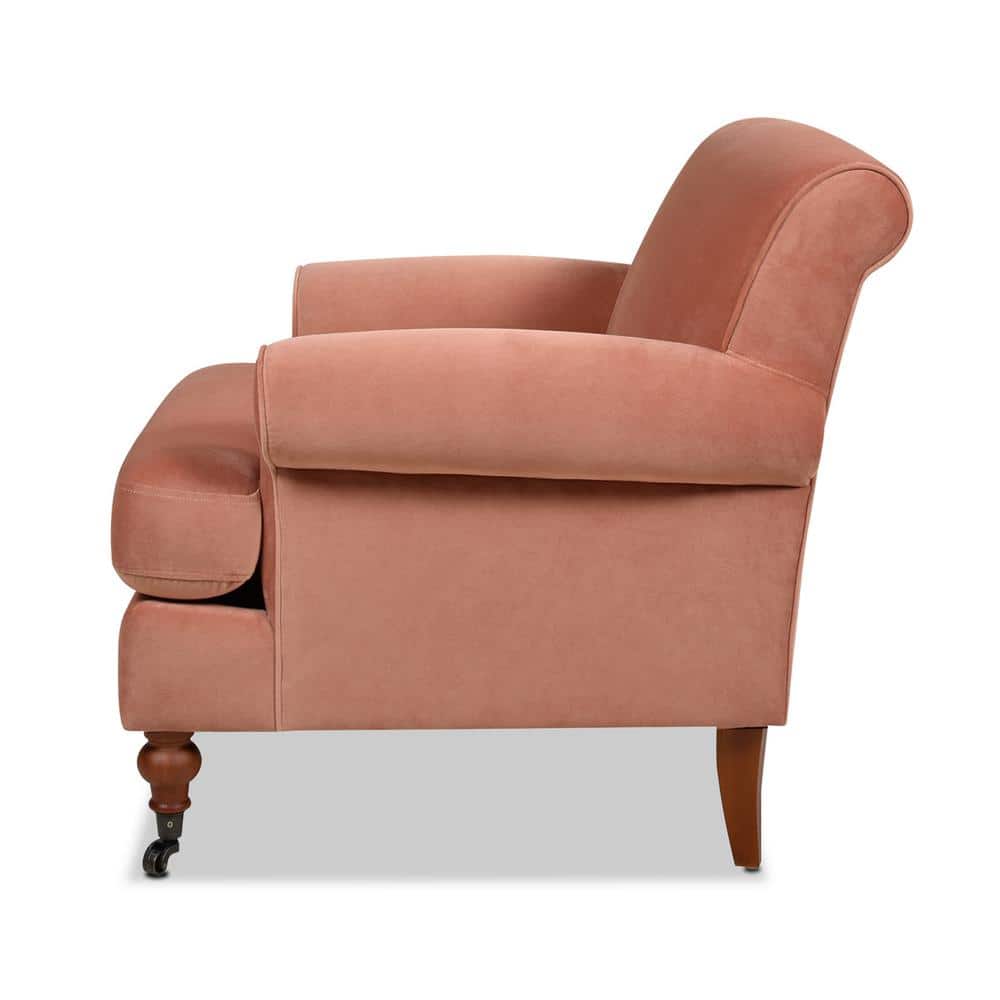 Elegant Peach Orange Velvet Wood Accent Chair with Handcrafted Comfort