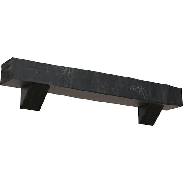 Ekena Millwork 4 in. x 4 in. x 4 ft. Knotty Pine Faux Wood Fireplace Mantel Kit, Breckinridge Corbels, Aged Ash