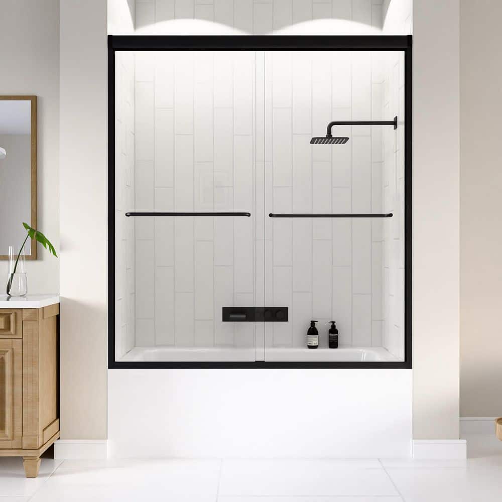 60 in. W x 62 in. H Double Sliding Framed Tub Door in Matte Black with SGCC 5/16 in. (8 mm) Tempered Clear Glass price history on PriceWatchPro