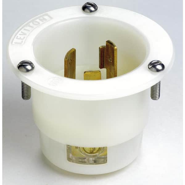 Leviton 20 Amp 250-Volt Flanged Inlet Grounding Locking Outlet, White 2325