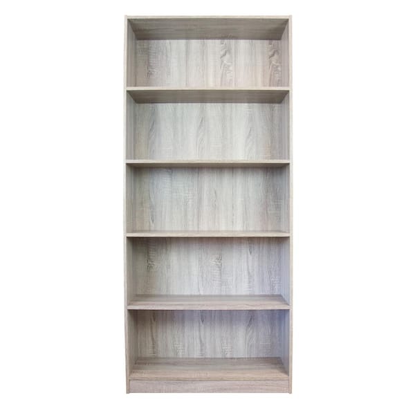Unbranded 71.3 in. Driftwood 6-Shelf Standard Bookcase with Footer