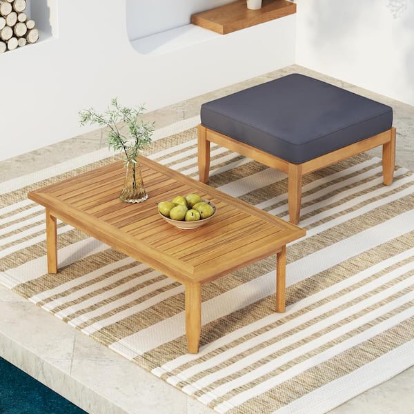 Sloane Wood Ottoman and Table Set with Dark Gray Cushions